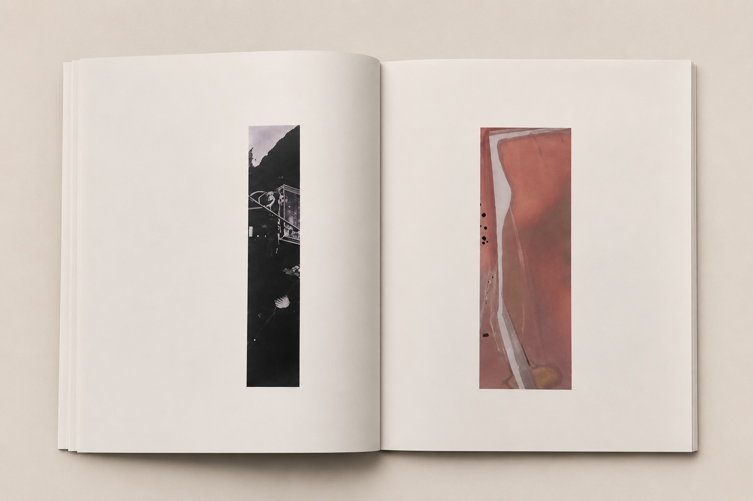 Open Dark Room Trash book spread with two narrow photographic fragments